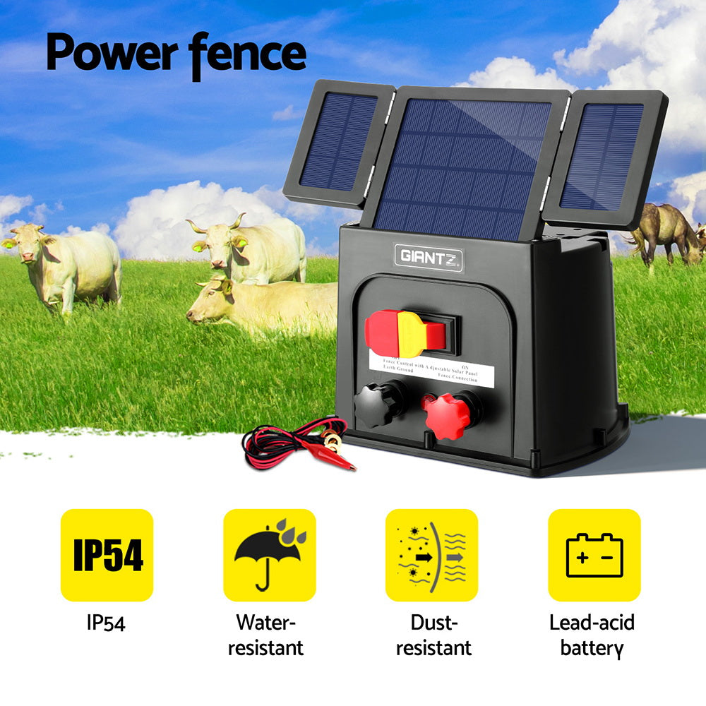 Giantz 3km Electric Fence Energiser PET Solar Energizer 0.1J-3