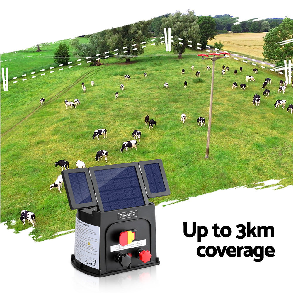 Giantz 3km Electric Fence Energiser PET Solar Energizer 0.1J-4