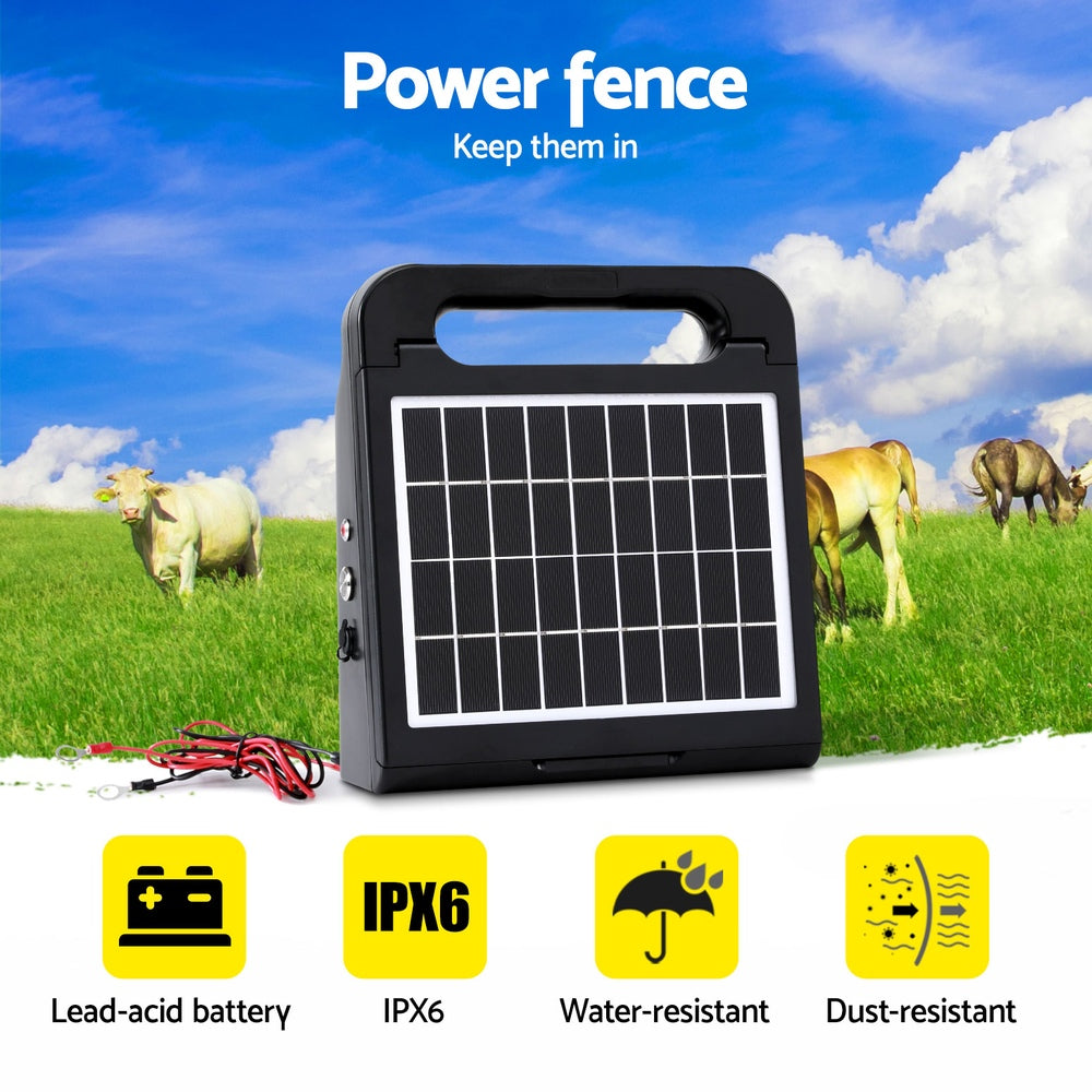 Giantz 5km Electric Fence Energiser Solar Farm 0.3J-3