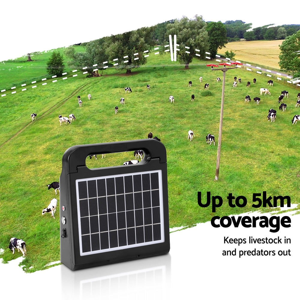 Giantz 5km Electric Fence Energiser Solar Farm 0.3J-4