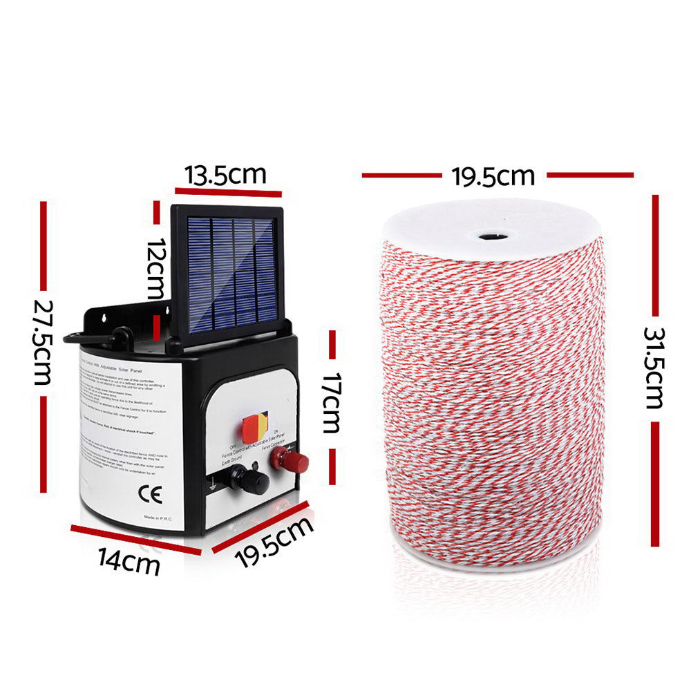 Giantz Fence Energiser 8KM Solar Powered Electric 2KM Poly Wire-1