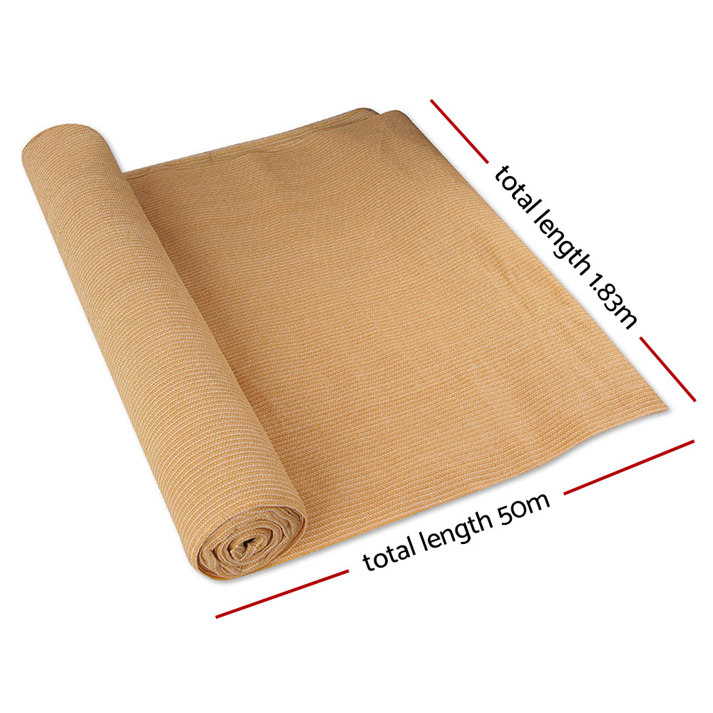 Instahut 50% Shade Cloth 1.83x50m Shadecloth Sail Heavy Duty Beige-1