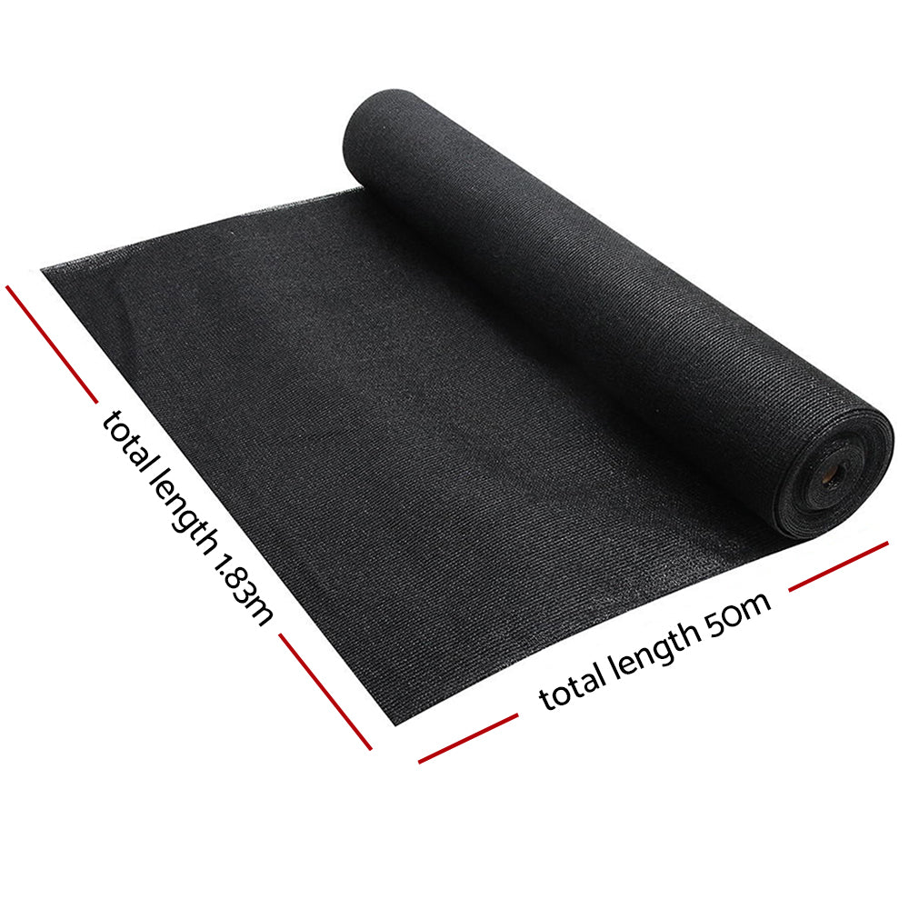 Instahut 70% Shade Cloth 1.83x50m Shadecloth Sail Heavy Duty Black-1