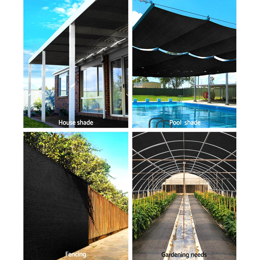 Instahut 50% Shade Cloth 3.66x20m Shadecloth Sail Heavy Duty Black-3