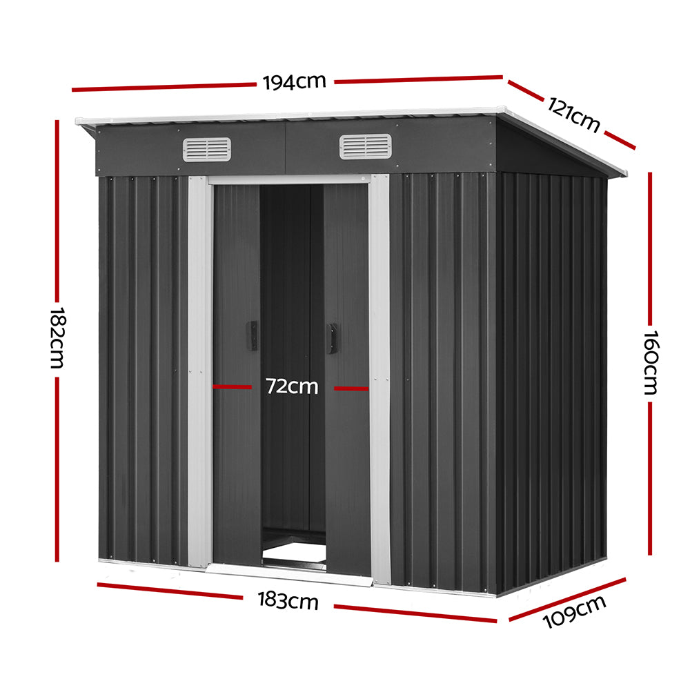 Giantz Garden Shed 1.94x1.21M w/Metal Base Sheds Outdoor Storage Tool Steel House Sliding Door-1