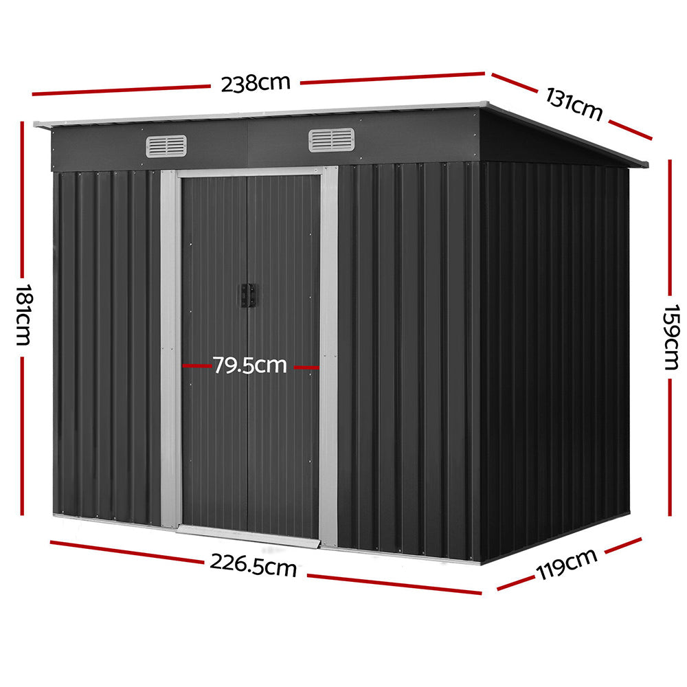 Giantz Garden Shed 2.38x1.31M Sheds Outdoor Storage Tool Metal Workshop Shelter Sliding Door-1