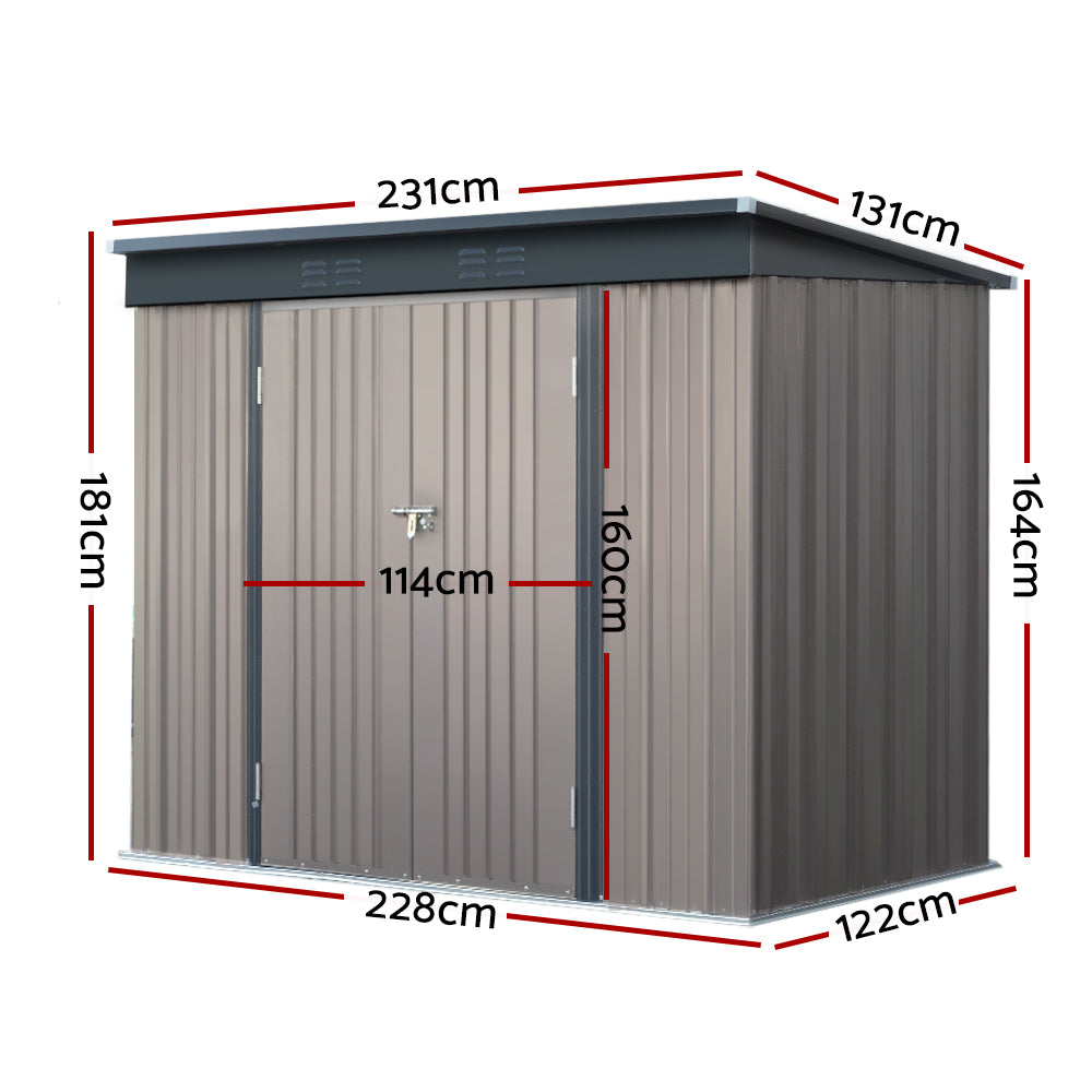 Giantz Garden Shed 2.31x1.31M Sheds Outdoor Storage Tool Metal Workshop Shelter Double Door-1