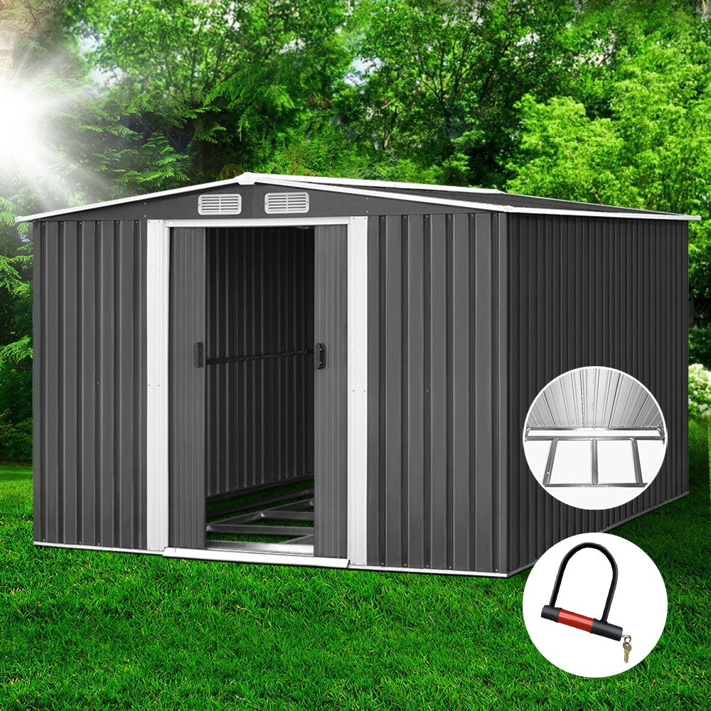 Giantz Garden Shed 2.58x3.14M w/Metal Base Sheds Outdoor Storage Workshop Shelter Sliding Door-0