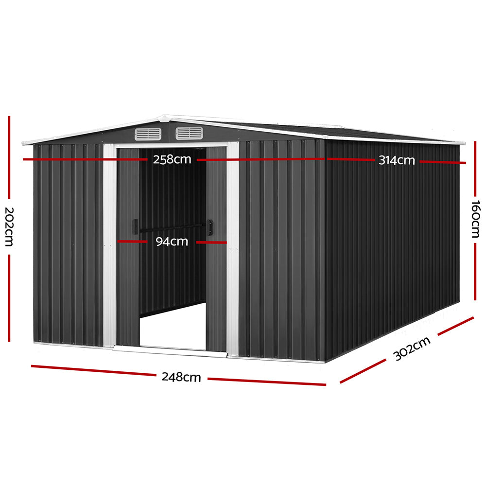 Giantz Garden Shed 2.58x3.14M w/Metal Base Sheds Outdoor Storage Workshop Shelter Sliding Door-1