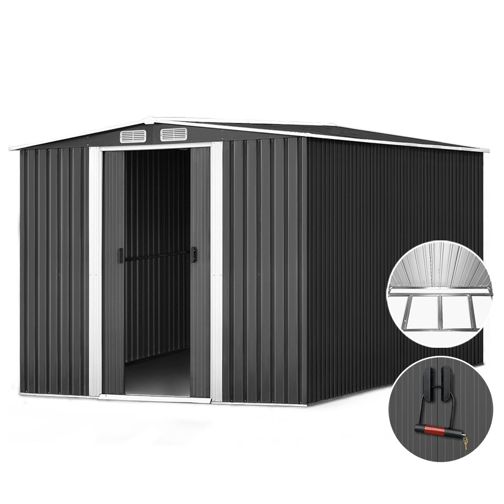 Giantz Garden Shed 2.58x3.14M w/Metal Base Sheds Outdoor Storage Workshop Shelter Sliding Door-7