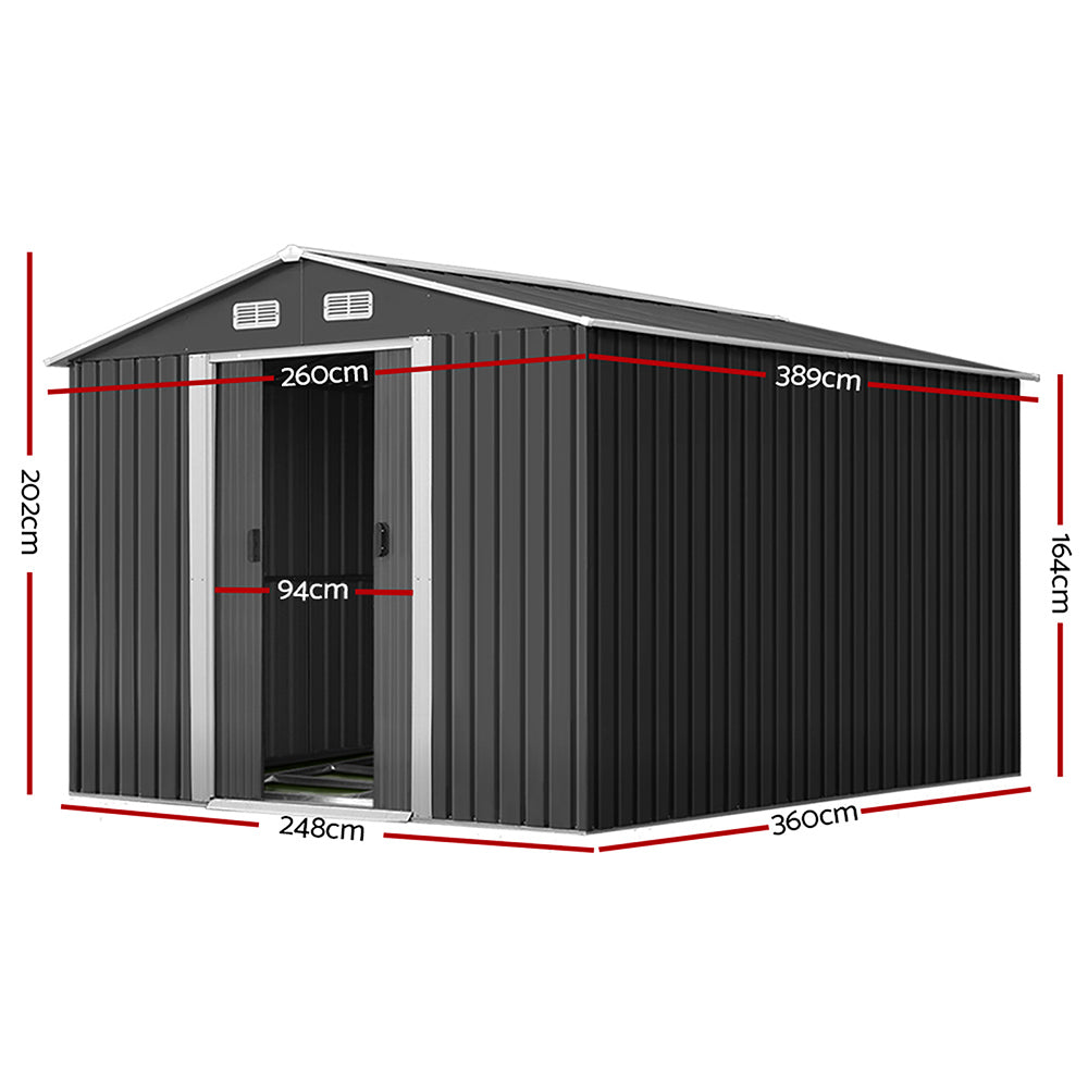 Giantz Garden Shed 2.6x3.9M w/Metal Base Sheds Outdoor Storage Workshop Tool Shelter Sliding Door-1