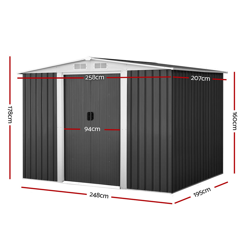 Giantz Garden Shed 2.58x2.07M Sheds Outdoor Storage Workshop Metal Shelter Sliding Door-1