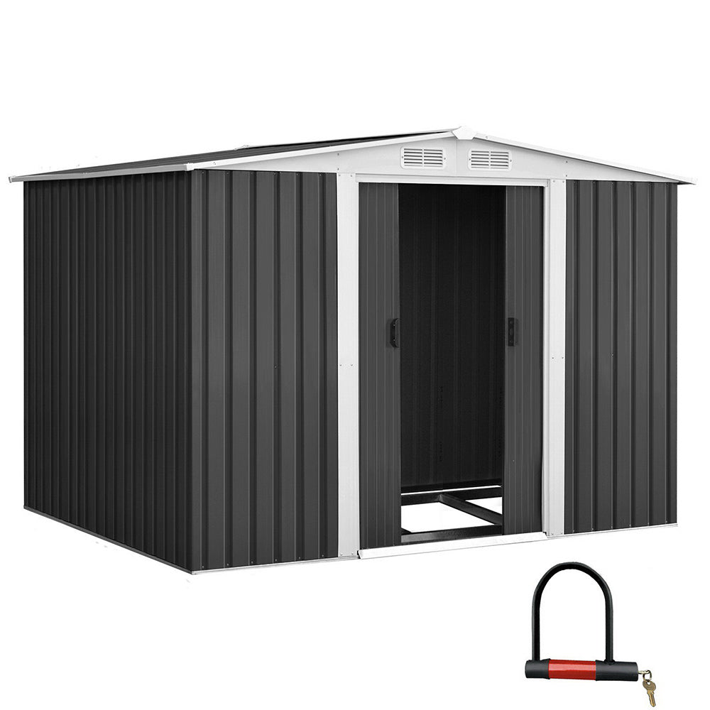 Giantz Garden Shed 2.58x2.07M w/Metal Base Sheds Outdoor Storage Double Door Tool-0