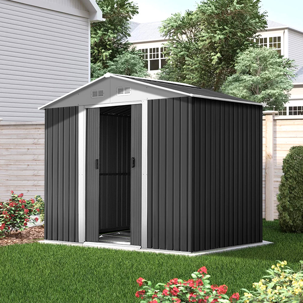 Giantz Garden Shed 2.58x2.07M w/Metal Base Sheds Outdoor Storage Double Door Tool-7