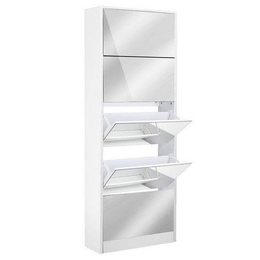 Artiss Shoe Rack Cabinet Mirror 25 Pairs White-0