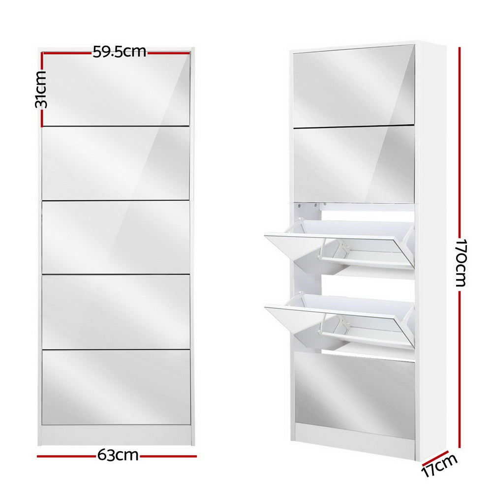 Artiss Shoe Rack Cabinet Mirror 25 Pairs White-1