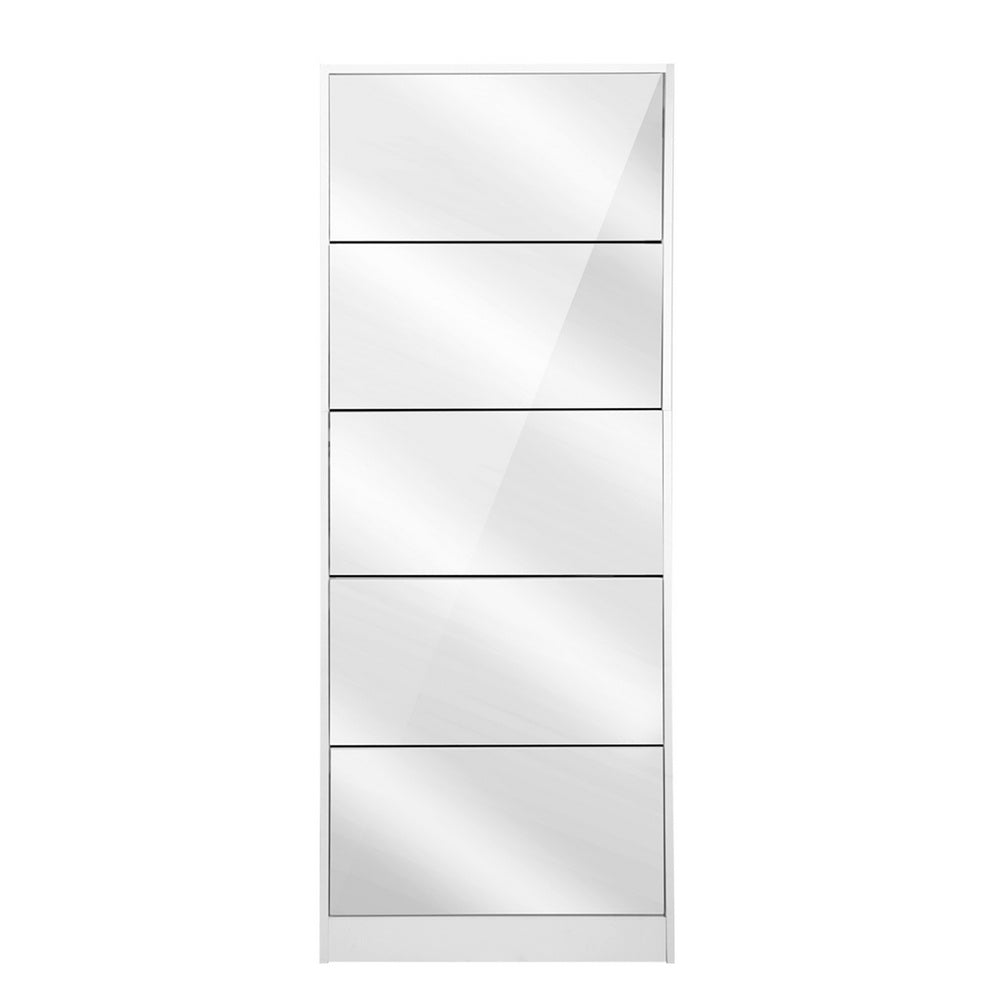 Artiss Shoe Rack Cabinet Mirror 25 Pairs White-2