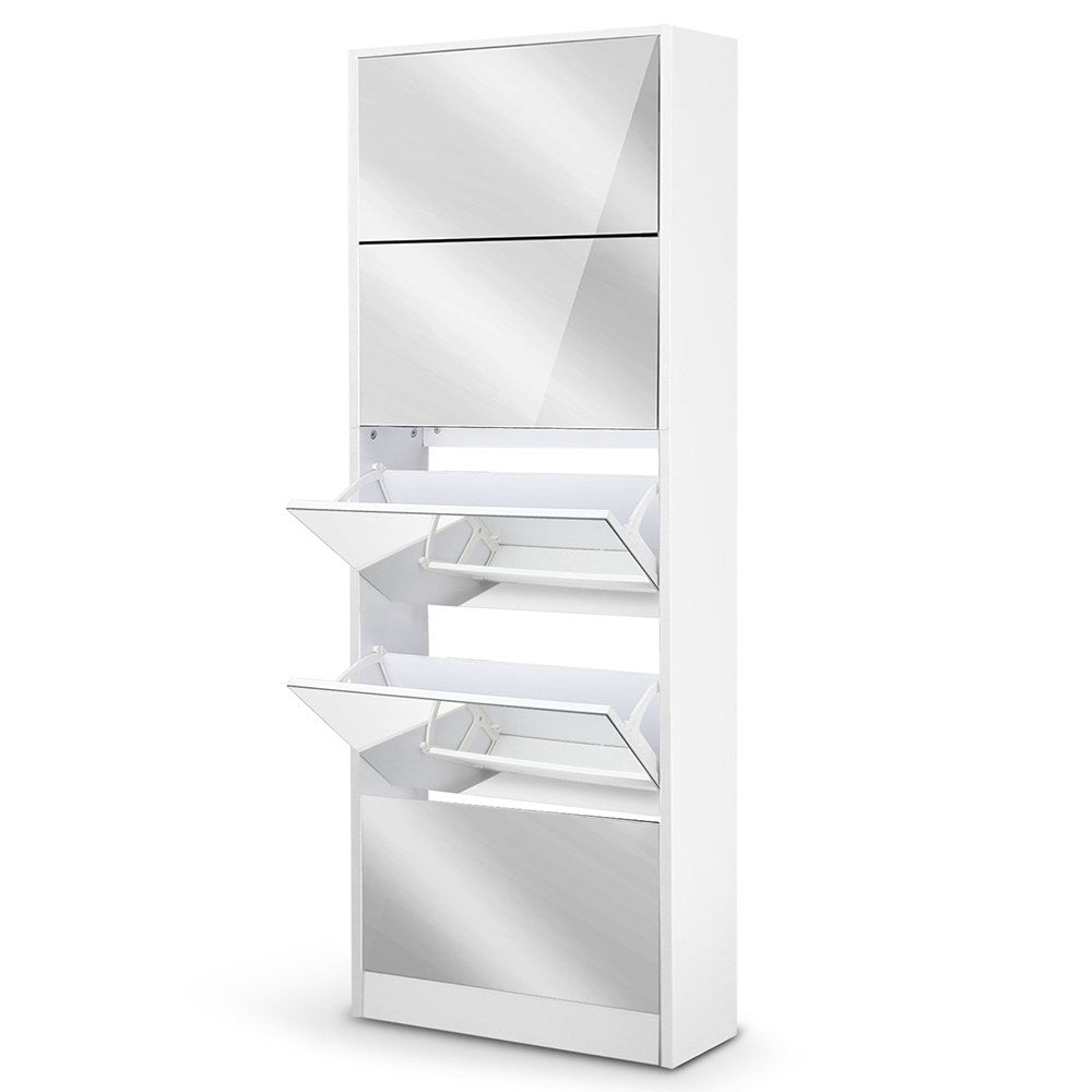 Artiss Shoe Rack Cabinet Mirror 25 Pairs White-2