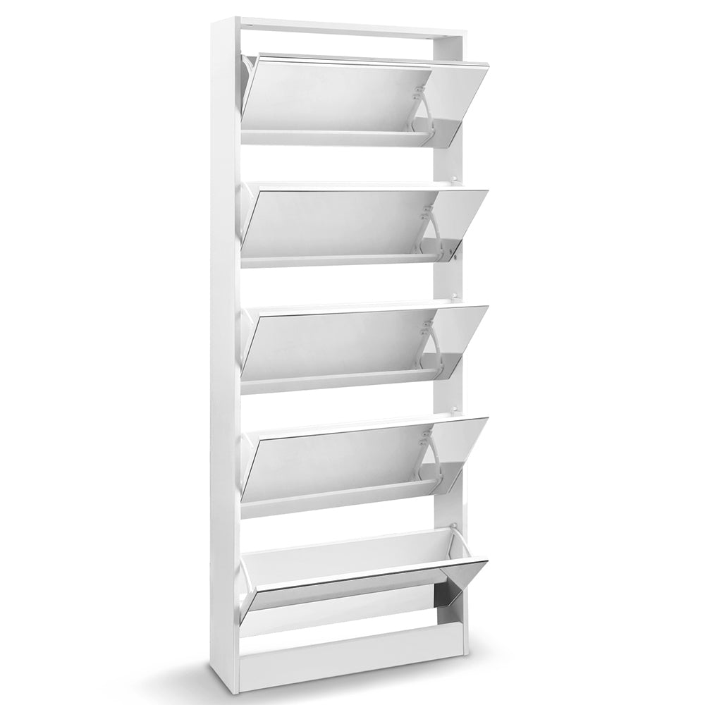 Artiss Shoe Rack Cabinet Mirror 25 Pairs White-4