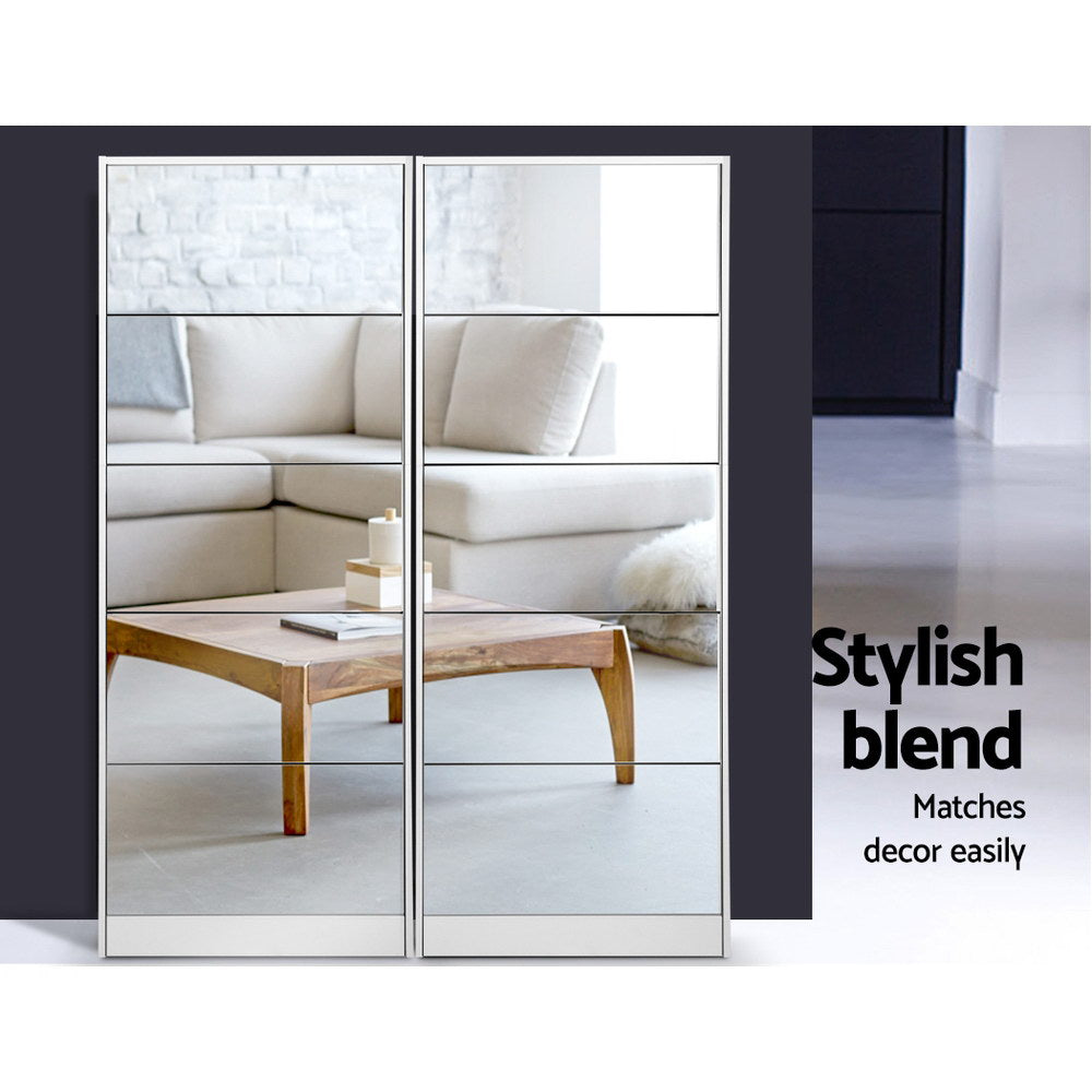 Artiss Shoe Rack Cabinet Mirror 25 Pairs White-6