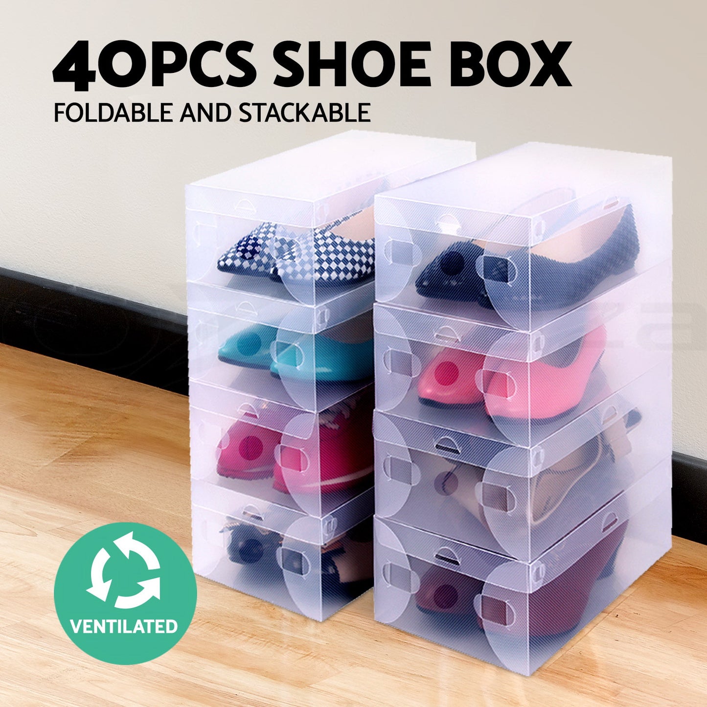 Artiss 40X Shoe Box Storage Clear Case Foldable Stackable-2