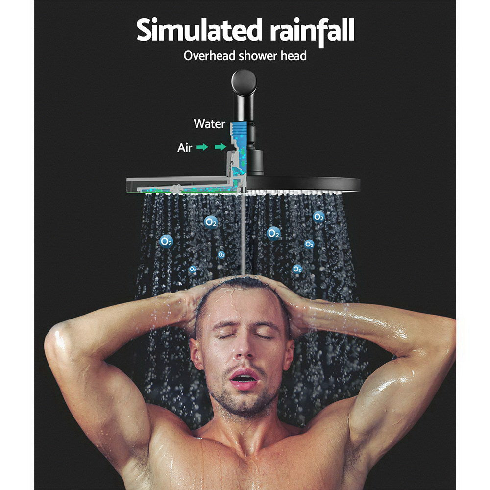 Cefito 9'' Rain Shower Head Set Handheld Round High Pressure Twins Tap Black-2