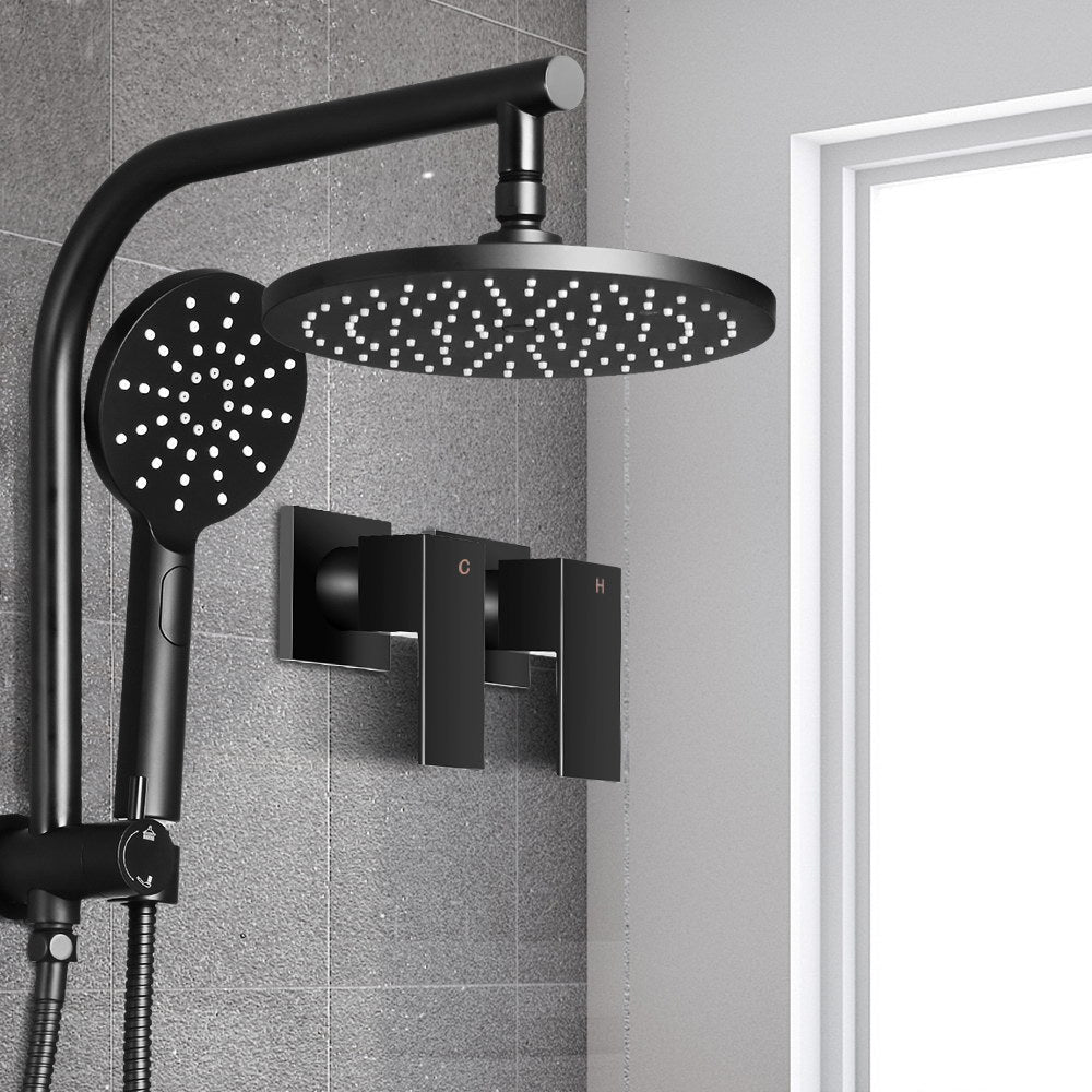 Cefito 9'' Rain Shower Head Set Handheld Round High Pressure Twins Tap Black-7