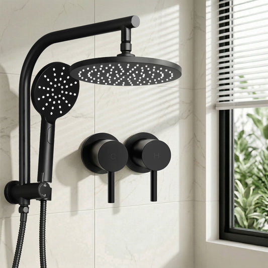 Cefito 9'' Rain Shower Head Set Handheld Round High Pressure Twins Tap Chrome