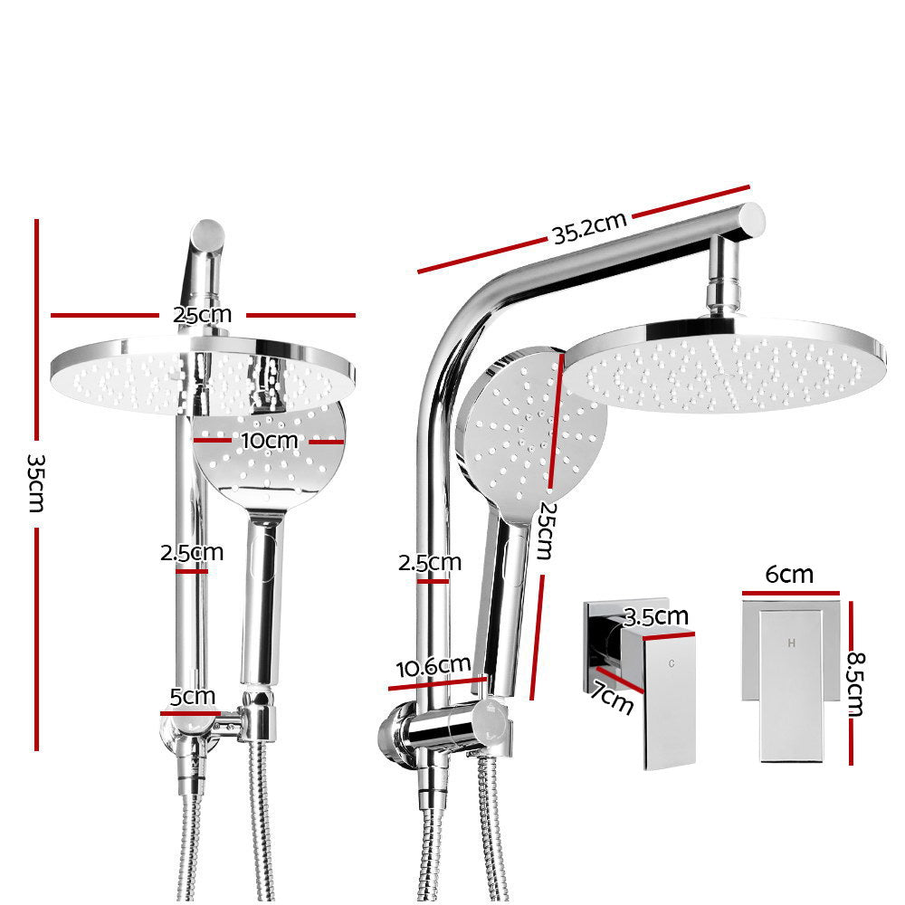 Cefito 9'' Rain Shower Head Set Handheld Round High Pressure Twins Tap Chome-1