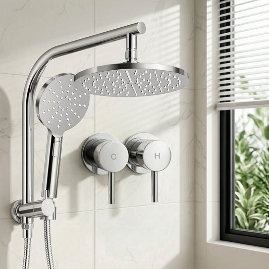Cefito 9'' Rain Shower Head Set Handheld Round High Pressure Twins Tap Chrome