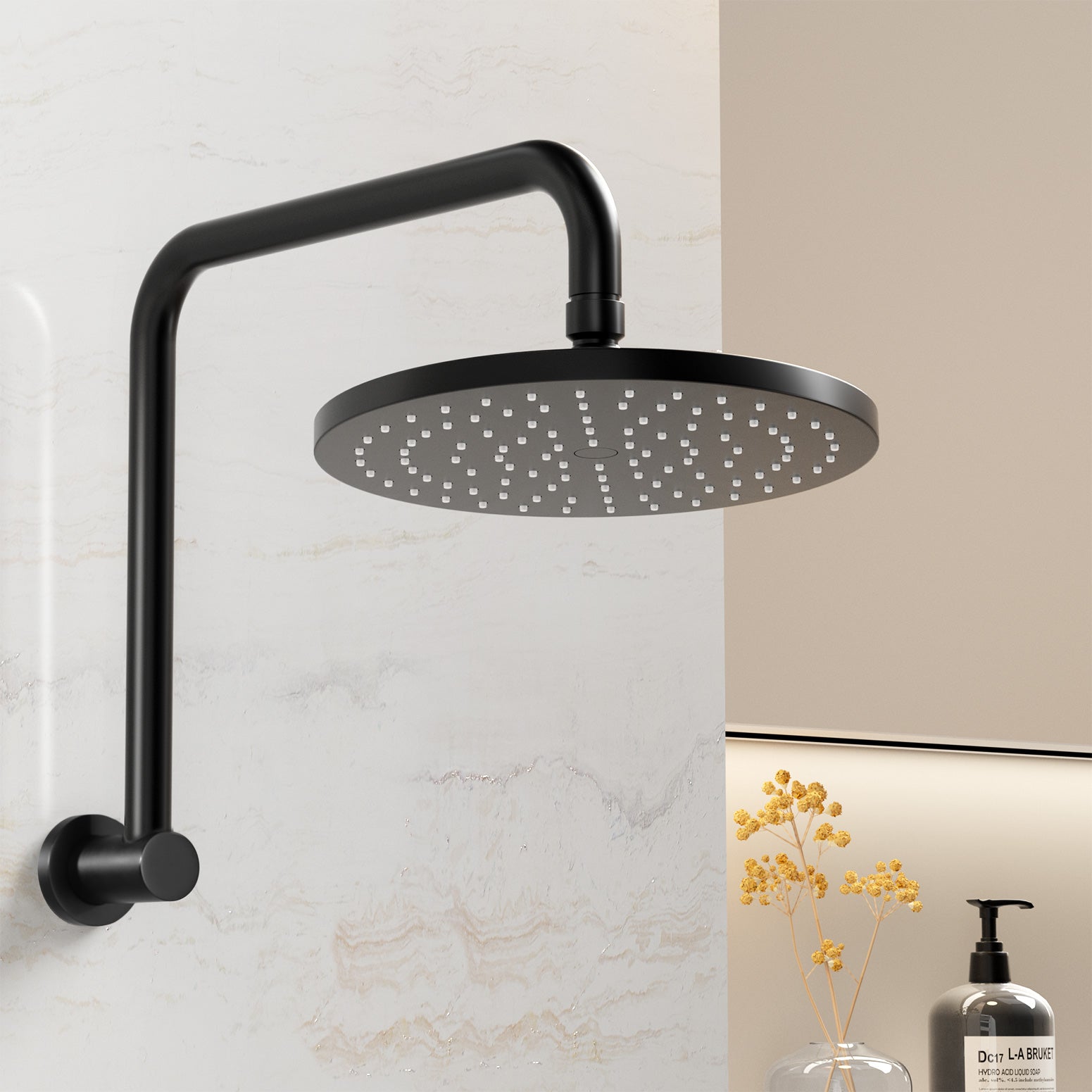 9'' Rain Shower Head Overhead High-pressure Swivel Black-6