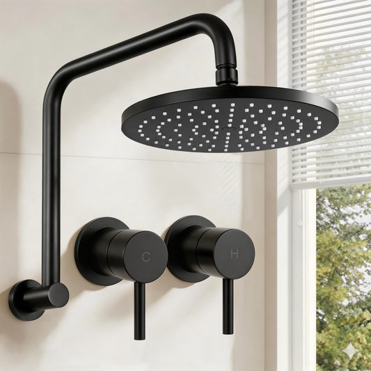 Cefito 9'' Rain Overhead Swivel Shower Head with Wall Twin Swivel Bathroom Tap