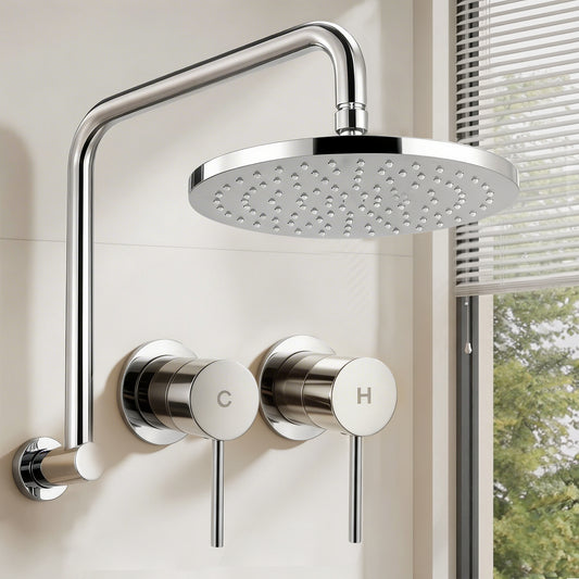 Cefito 9'' Rain Overhead Swivel Shower Head with Wall Twin Swivel Bathroom Tap Silver