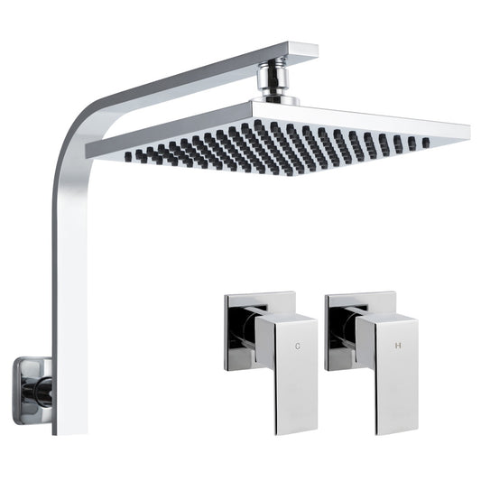 Cefito 8'' Rain Shower Head Wall Arm Square High Pressure Twins Tap Chrome-0