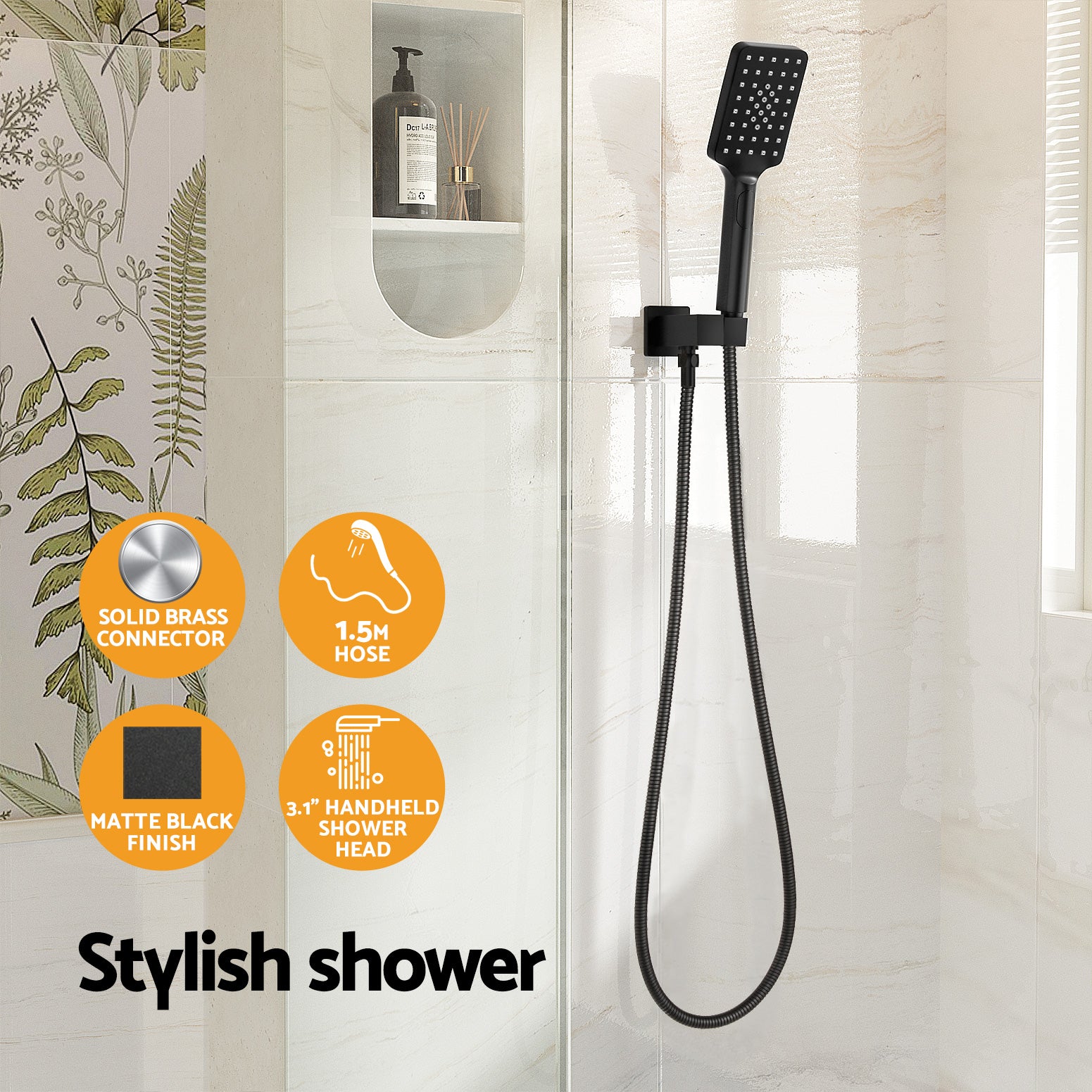 Handheld Shower Head Holder 3.1'' High Pressure Black-3