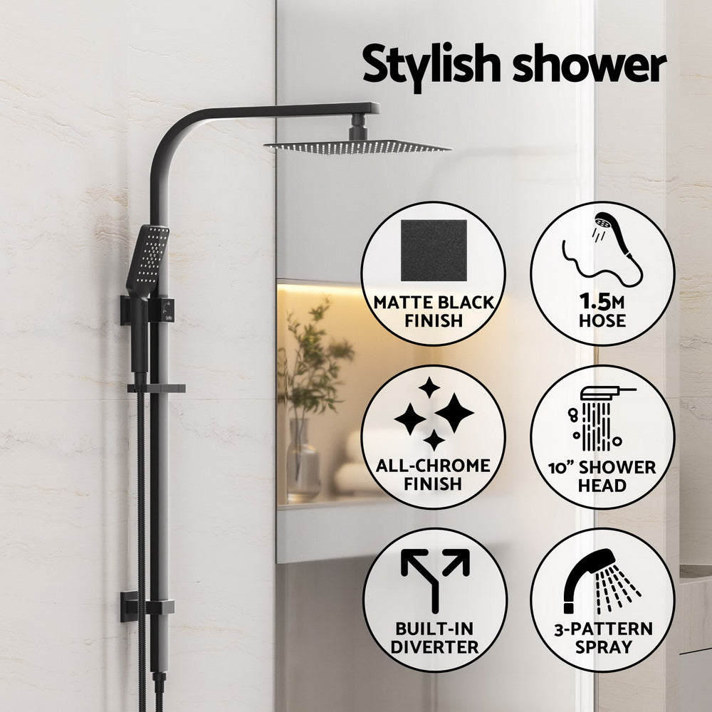 10'' Rain Shower Head Set Handheld Square High Pressure Black-3