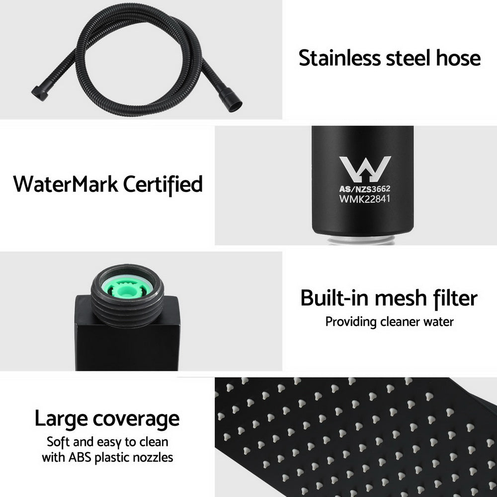 10'' Rain Shower Head Set Handheld Square High Pressure Black-5