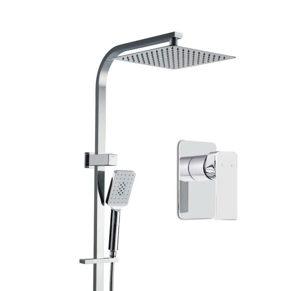 Cefito 10'' Rain Shower Head Set Handheld Square High Pressure Mixer Tap Chrome-0