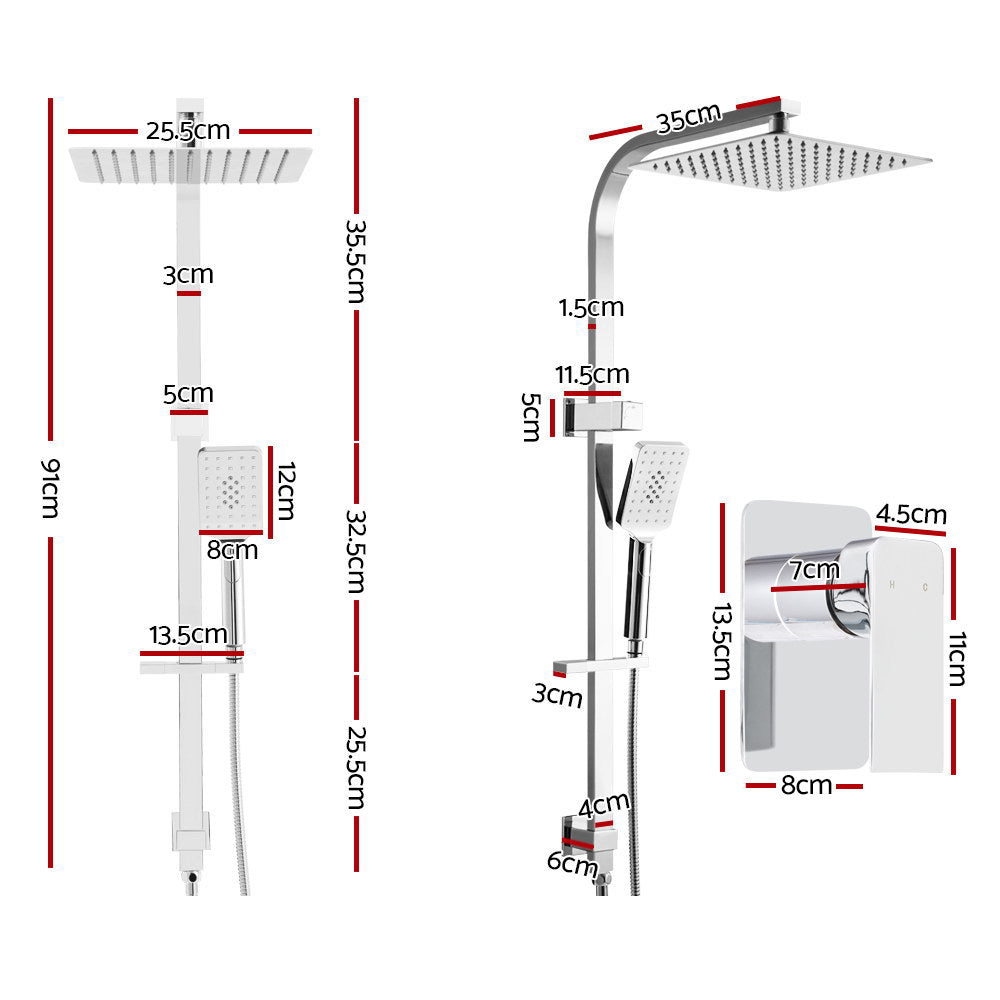 Cefito 10'' Rain Shower Head Set Handheld Square High Pressure Mixer Tap Chrome-1