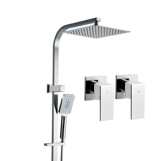 Cefito 10'' Rain Shower Head Set Handheld Square High Pressure Twins Tap Chrome-0