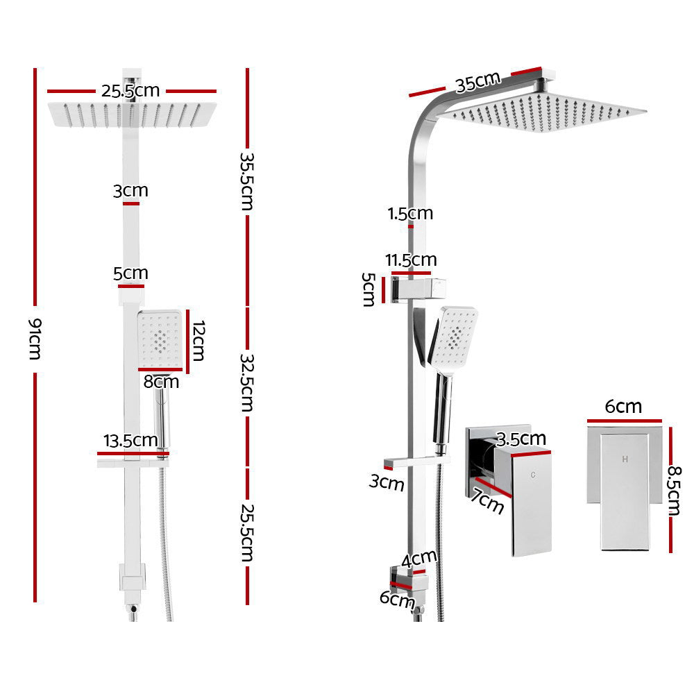 Cefito 10'' Rain Shower Head Set Handheld Square High Pressure Twins Tap Chrome-1