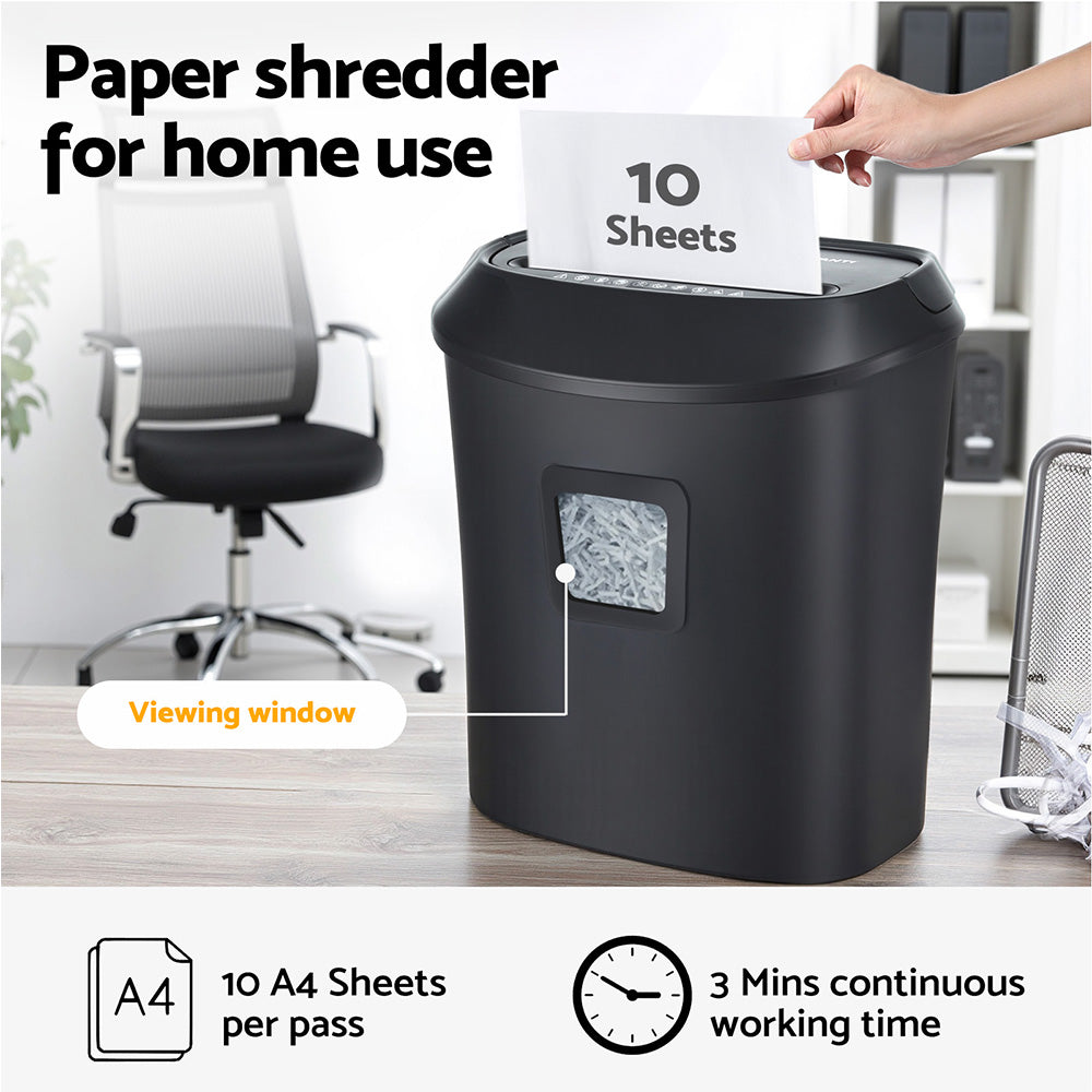 Devanti Electric Paper Shredder for Home Office 10 A4 Paper Sheet Cross-Cut Paper-3