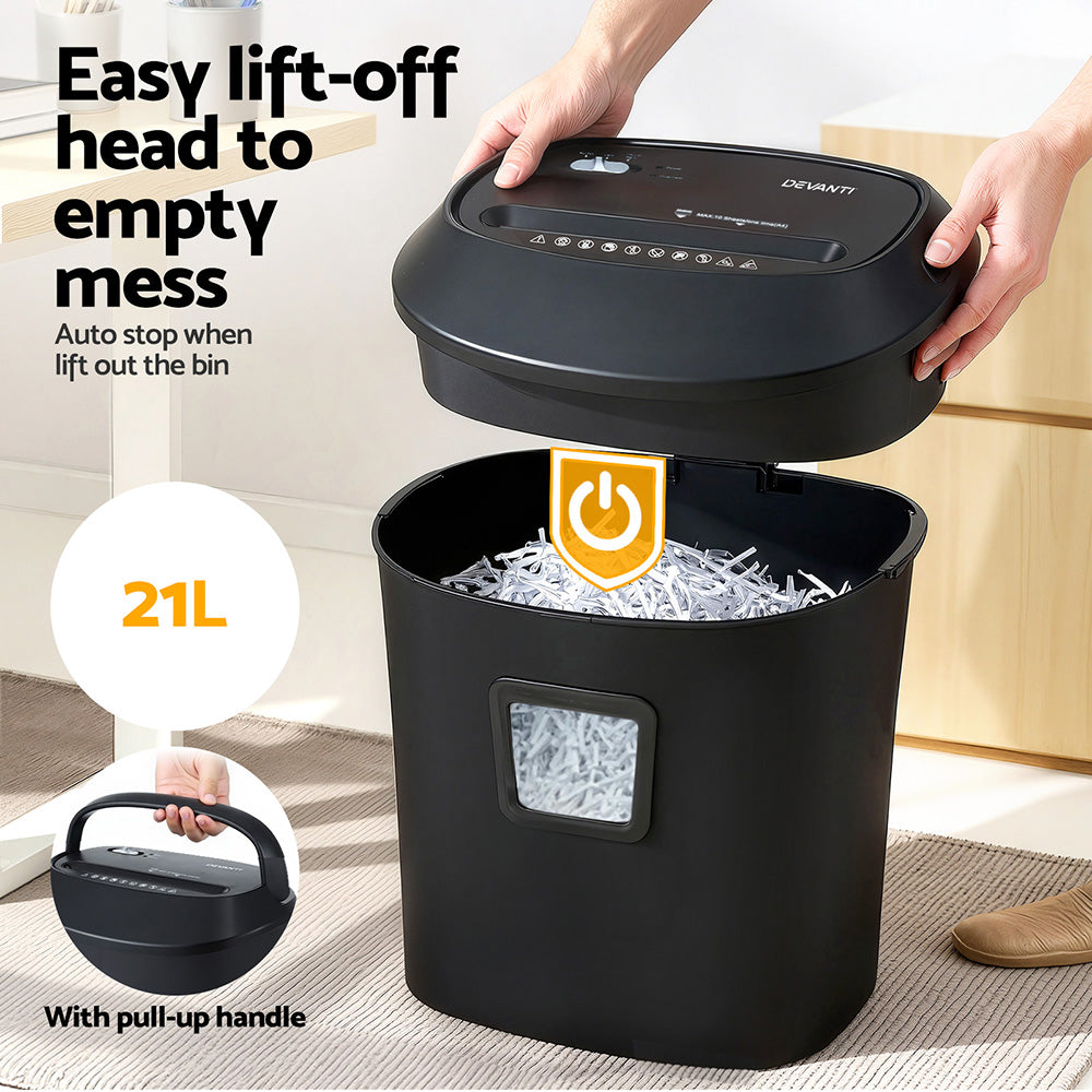 Devanti Electric Paper Shredder for Home Office 10 A4 Paper Sheet Cross-Cut Paper-4