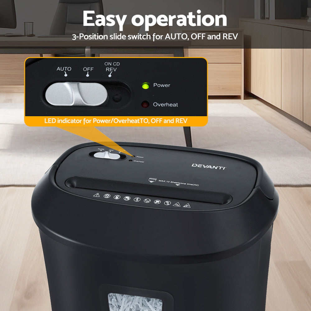 Devanti Electric Paper Shredder for Home Office 10 A4 Paper Sheet Cross-Cut Paper-5