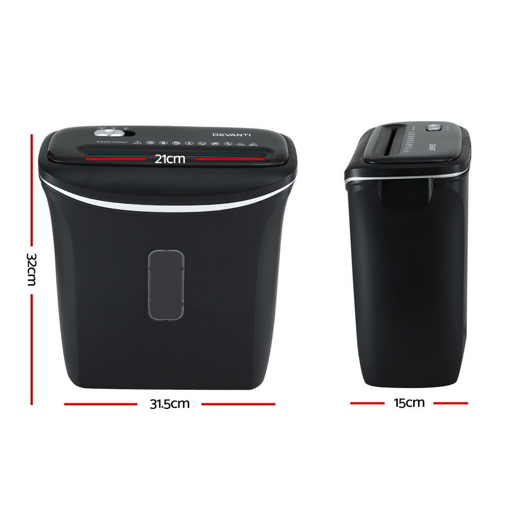 Devanti 12L Cross-Cut Shredder 8-Sheet Paper Home Office Credit Card-1