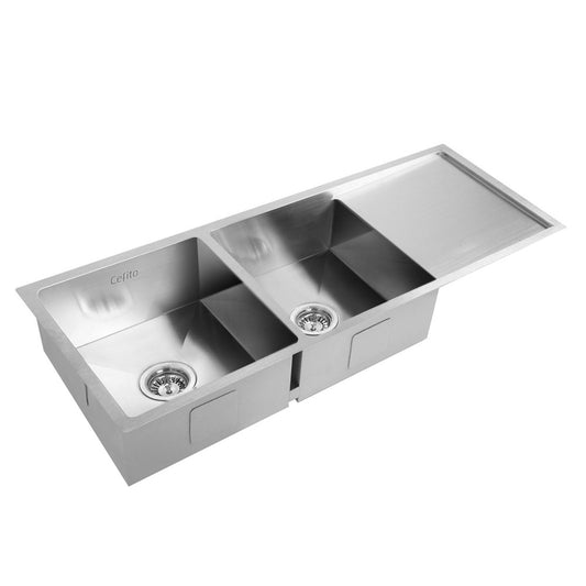 Cefito Kitchen Sink 111X45CM Stainless Steel Basin Double Bowl Silver-0