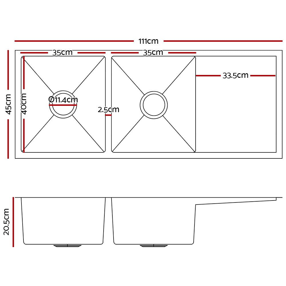 Cefito Kitchen Sink 111X45CM Stainless Steel Basin Double Bowl Silver-1