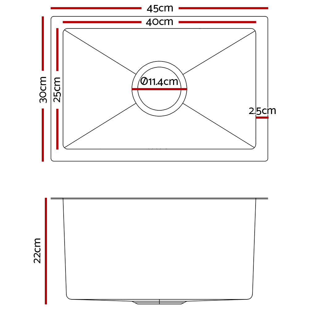 Cefito Kitchen Sink 45X30CM Stainless Steel Basin Single Bowl Silver-1