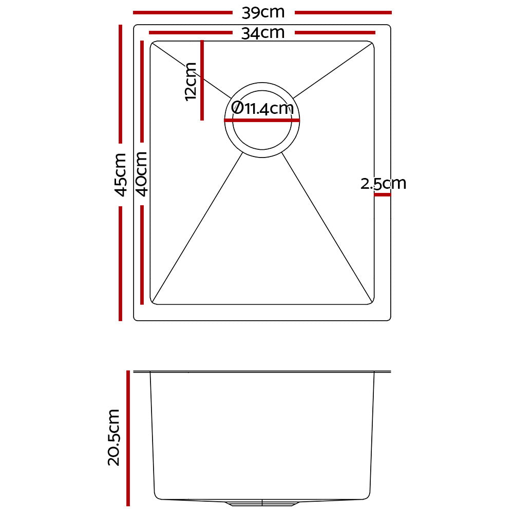 Cefito Kitchen Sink 45X39CM Stainless Steel Basin Single Bowl Silver-1