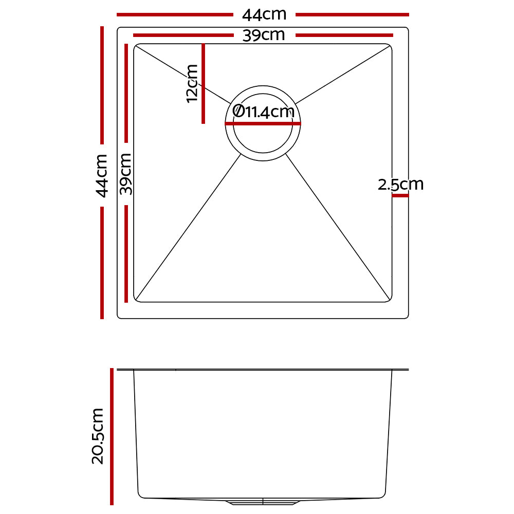 Cefito Kitchen Sink 44X44CM Stainless Steel Basin Single Bowl Silver-1